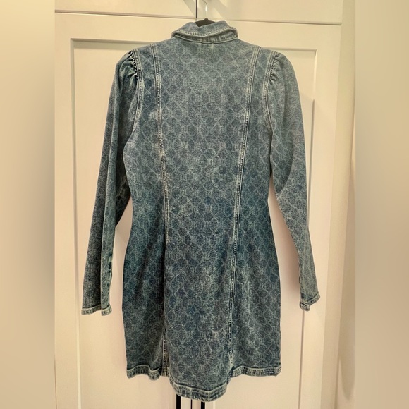 River Island RI College Denim Shirt Jacket Monogram Printed Button Dress (UK 12) - Picture 2 of 6
